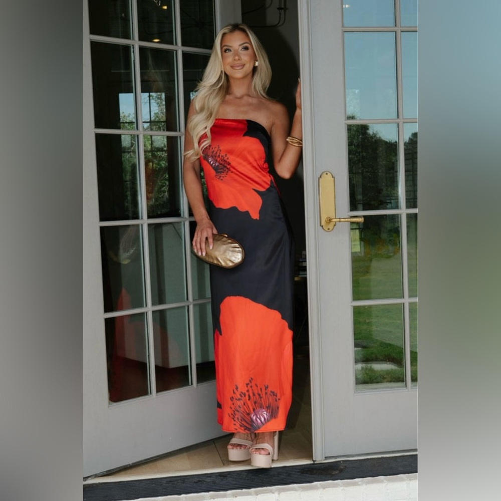 Vibrant Strapless Dress in Black and Orange